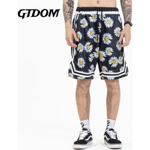 GTDOM Men Fashion Cards Chamomile Print Let In Air Casual Sport Short Pants 2021 Summer New Sand Beach Sports Short Pants