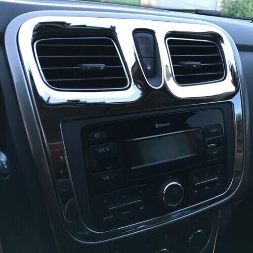 Stainless steel interior front center dashboard console decorative cover trim for Renault Logan Sandero 2 Sandero Stepway