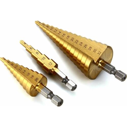 Large HSS Steel Step Cone Drill Titanium Bit Set Hole Cutter Tools 4-12/20/32mm