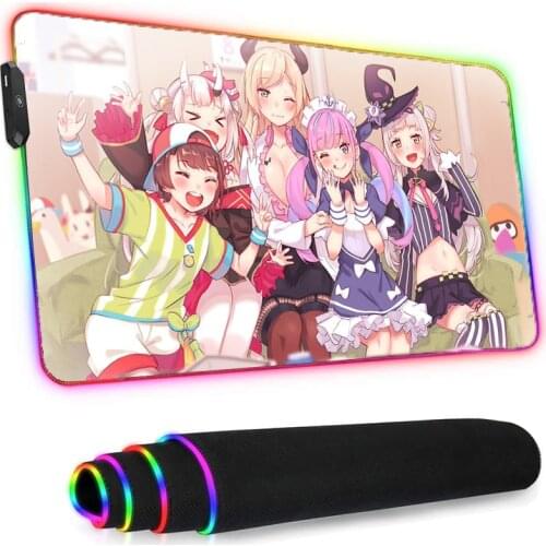Led Mousepad Rgb Anime Genshin Impact Hololive Pc Gamer Girl Kawaii Gaming Accessories Santoro Gorjuss Rubber Base Mat While