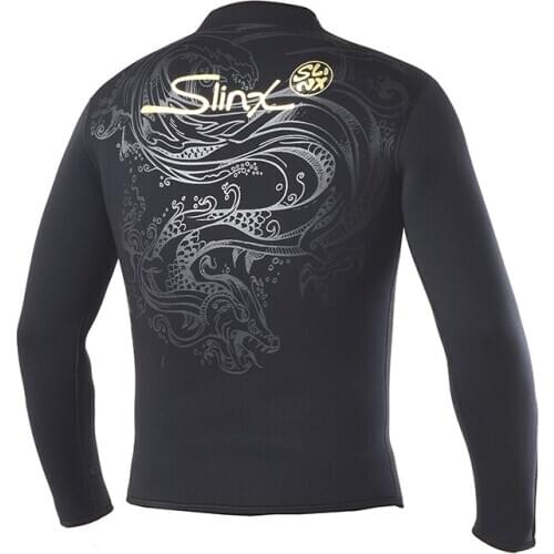 SLINX Unisex 5MM Diving Jackets Chinese Dragon Printed Neoprene Fleece Lining Wetsuit Zipper Cuff for Winter Snorkeling Surfing