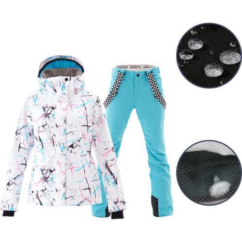 SMN Ski Suit Adult Women Winter Waterproof Breathable Warm Snowboard Jacket Bibs Pants Wind Resistant Outdoor Snowboard Suit