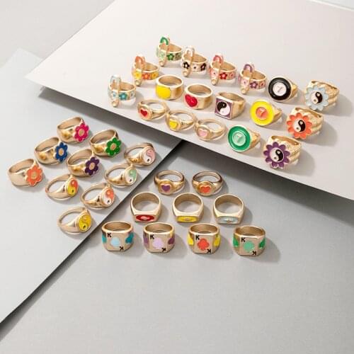 Fashion new alloy dripping oil love moon lucky ring elegant and cute round ring ladies party jewelry gift