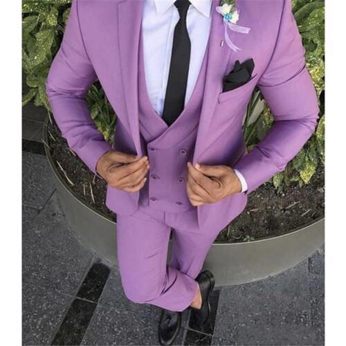 Fashionable One Button Fuchsia Groom Tuxedos Groomsmen Notch Lapel Mens Suits Blazers (Jacket+Pants+Vest+Tie) W:978