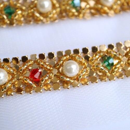 Fashion 1.5cm*1yard rhinestone pearl lace trims for Clothes Handmade lace trimmings and ribbons DIY craft accessories