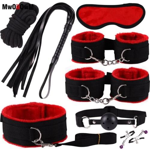 MwOiiOwM 8 Pcs/Set Sex Toys Kits Sex Bondage Accessories Sexy Lingerie Handcuffs Whip Rope Exotic Adult Products for Couples