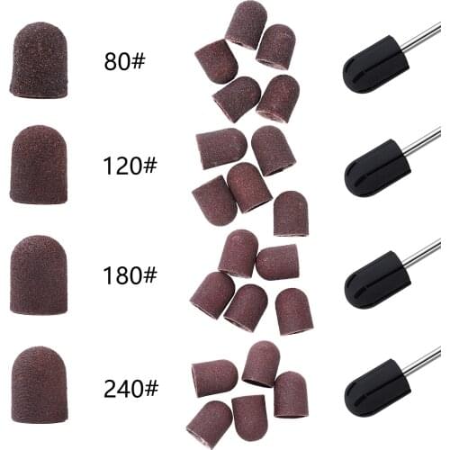 BNG 50pcs/lot 80#120#180#240# 13*19mm Sanding Bands Block Sleeve Cap Manicure File Tools Nail Drill Polishing Accessories
