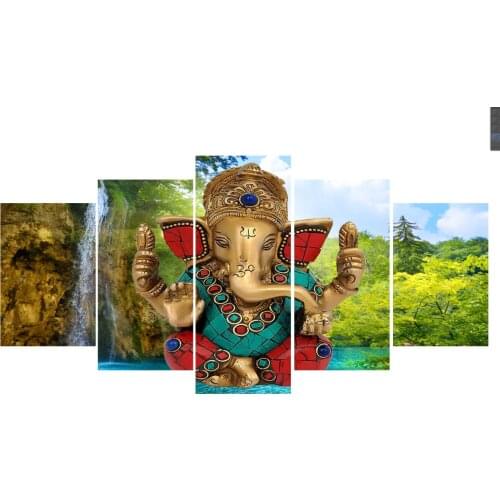 Wall Art Home Decoration Modular Pictures Canvas Hd Prints Painting 5 Pcs India Elephant Ganesh God Waterfall Poster For Bedroom