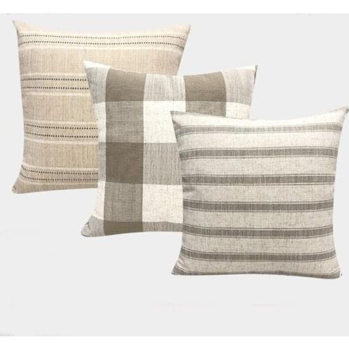 Pillowcase Light Color Stripe Generous Check Pattern Sofa Cover High Quality Linen Polyester Blended Cushion Cover Simple Style