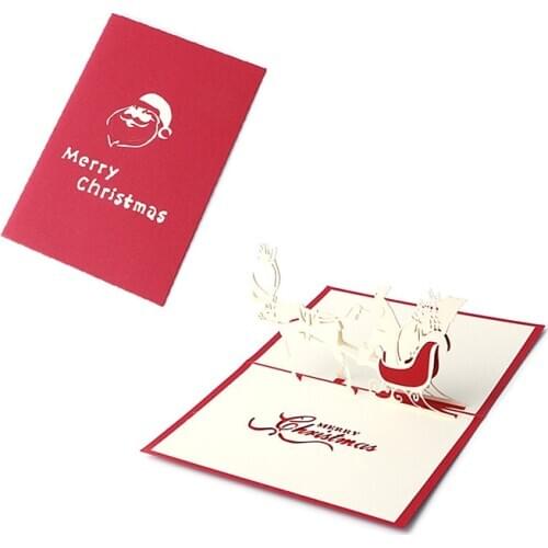 NEW 3D Pop Up Holiday Greeting Cards Santas Sleigh Deer Christmas Thanksgiving Gift