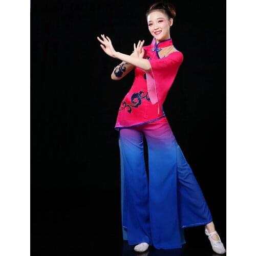 Wholesale Yangko Dance Costume Transparent Sleeve Chinese Folk Dance Chinese Collar Dancing Suit 3XL 4XL 5XL 6XL FF044 YQ