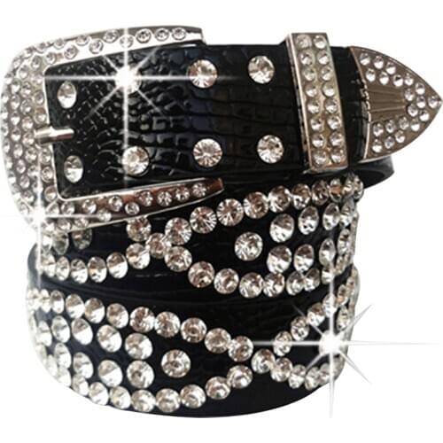 Genuine Luxury Brand Woman Belt Korean Fashion Wild PU Leather Rhinestone Red Wide Strap Alloy Buckle Designer Belts For Women