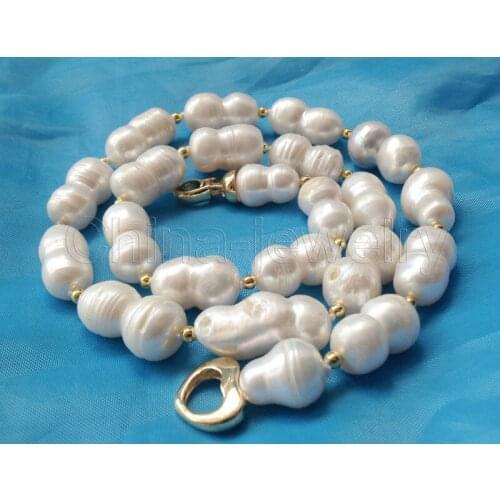 Women Gift Beautiful 19" 14-21mm white baroque freshwater pearl necklace Baroque Natural Freshwater pearl 925 jewelry