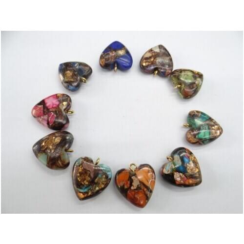 Natural stone Quartz crystal Turquoises Marine sedimentary Heart-shaped pendant for diy Jewelry making necklace Accessories10pc