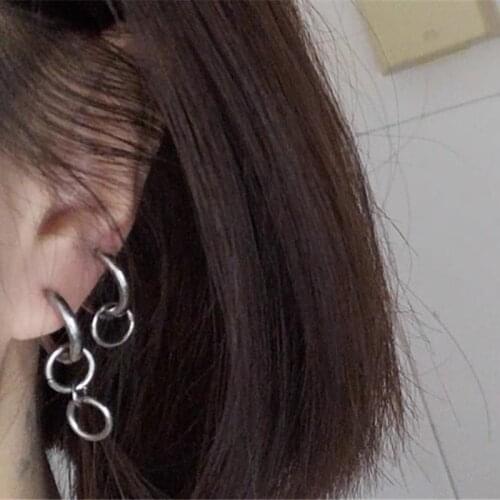 Korean Fashion Simple Hoop Earrings for Women Punk Hollow Circle Asymmetric Drop Earrings for Men Trend Jewelry New 2021