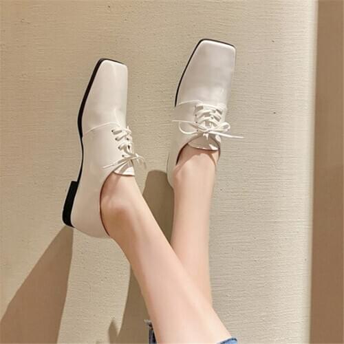 PXELENA Luxury 2021 Spring Autumn Real Genuine Leather Lace Up Loafers Women Square Toe Lady Daily Casual Comfort Shoes Office
