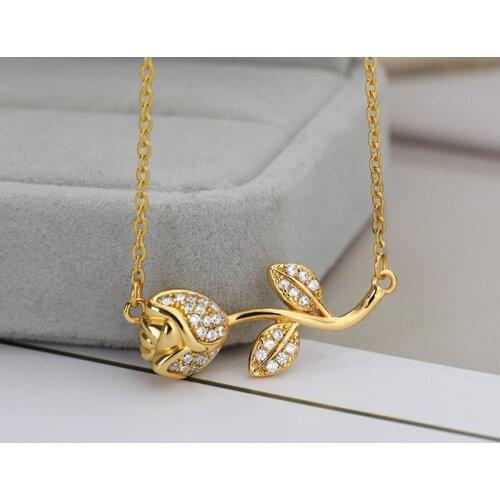 Romantic Rose Flower Necklace For Women Crystal Pendant Necklace Female Vintage Zircon Choker Wedding Band Jewerly Gift Bijoux