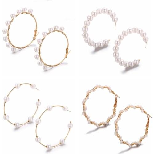 New Pearl Hoop Earrings for Women Exaggerates Oversize Pearl Circle Ear Rings Earrings Fashion Europe Nightclub Jewelry