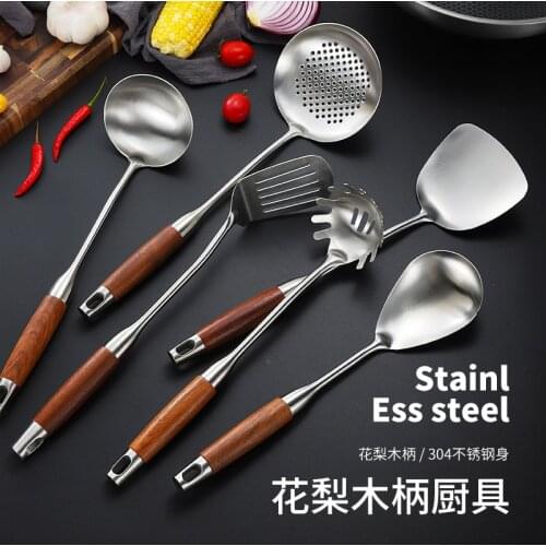 Rosewood spatula 304 stainless steel kitchenware soup spoon fishing colander household kitchen utensils frying shovel hot