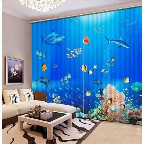 Blue curtain 3D Curtain Printing Blockout Polyester ocean curtains 3D Curtains Living Room Bedroom Drapes Cortinas