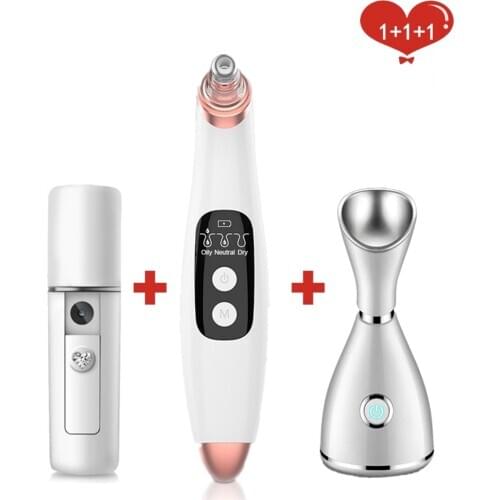 Facial Blackhead Remover Deep Cleaning Vacuum Face Skin Pore Clean Removal Tool+Mini Nano Facial mist spray+Nano Facial Steamer