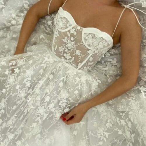 Vestido de Noiva Renda Princess Lace Wedding Dresses with Pocket Custom Made Bride Dress Vintage Wedding Gowns Spaghetti Straps