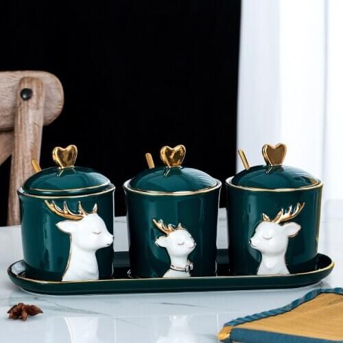 High-grade ceramics seasoning box Seasoning salt MSG sugar Spice jar Kitchen supplies