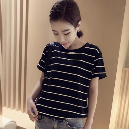 U-SWEAR Women Short Sleeve T Shirt Classic Black White Striped T-shirt Femme Loose T-shirt Casual Tope Tees Harajuku Tshirt