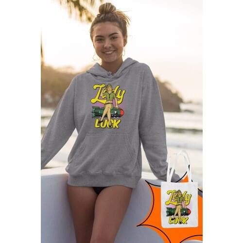 Angemiel Wear Lady Luck Füzeye Sitting Gray Women 'S Hooded Sweatshirt Bags Kombin