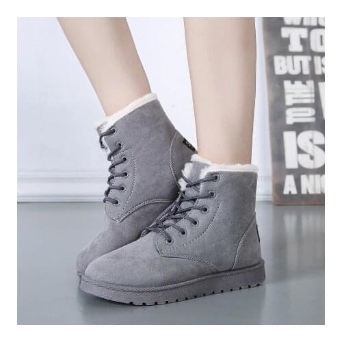 Women Flat Snow Boots Winter Warm Shoes Ladies Ankle Boots Lace Up Fur Plush Suede Comfort Female Fashion Plus Size Footwear