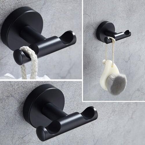 1PC Nordic Style Stainless Steel Single Robe Hook Wall Mounted Towel Hook Black Painted Clothes Hook Kitchen Bathroom Hardware
