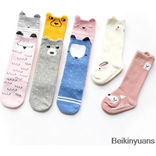 1 piece socks knee long socks cartoon fox rabbit bear child boy girl spring and autumn warm warm comfortable breathable socks