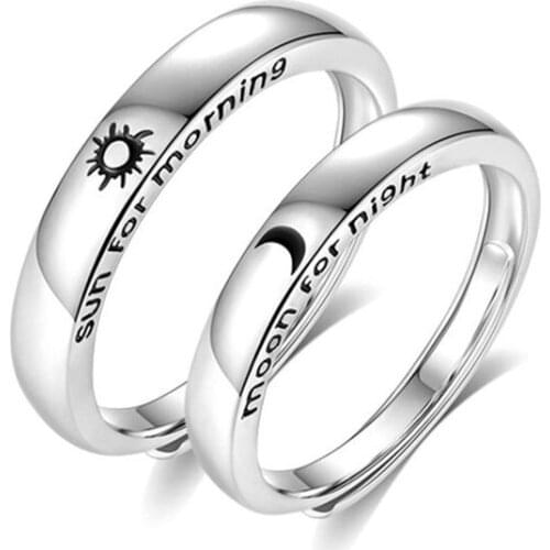 2 Pieces/Set Sun Moon Rings Anniversary for Best Friends Silver Color Couple Rings Fashion Wedding Bride Bridegroom Jewelry