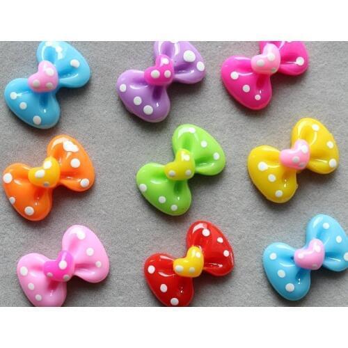 200pcs Resin Flatback Cute polka dots heart bow decoden cabochon Cabs -DIY scrapbook, hair bow and flower centers