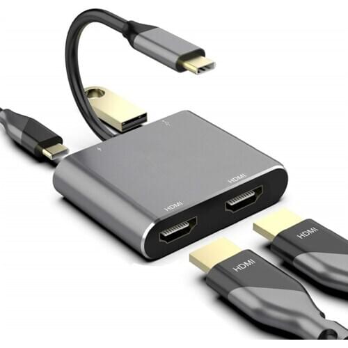 4 In 1 5Gbps Type C 3.0 To Dual HDMI 4K Hub Metal USB Adapter