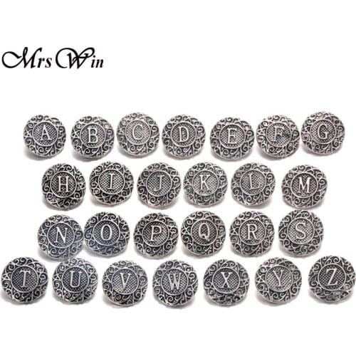 5pcs/lot Snap Button Jewelry Initial A-Z Alphabet Letter 18mm Round Metal Button Snap Fit Snaps Button Bracelet Necklace