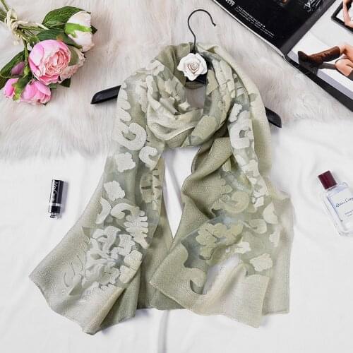 70*180CM Lace Silk Scarf Cut Flowers Embroidery Gradient Color Gauze Scarf Hollow Organza Cotton and Linen Scarf Sunscreen Shawl