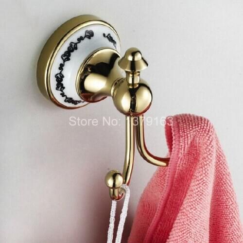 Bathroom Accessory Luxury Golden Brass Wall Mounted Hardware Robe Hook Hanger Clothes Coat Hat Bag Towel Holder aba250