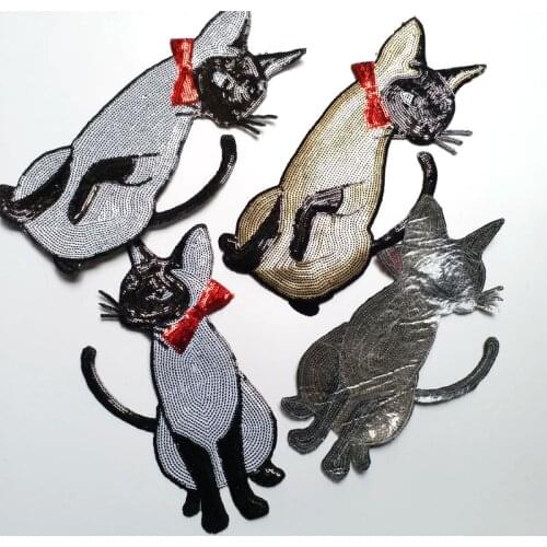 2pcs/pair cat sequins patches for clothing Iron on cute cats embroidery appliques ironing parches for dresses bags