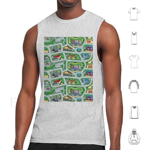 Car City Carpet Road Rug 90S Nostalgic Toy Tank Tops Vest 90S Kids Remember Nostalgia Nostalgic Pattern Toy Car Game Road