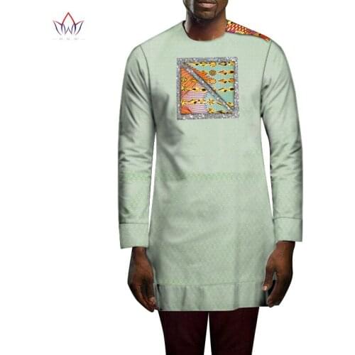 BintaRealWax 2021 Men Patchwork Long Sleeve Top African Clothes African Design Clothing Casual Mens Jacquard Shirts WYN1464