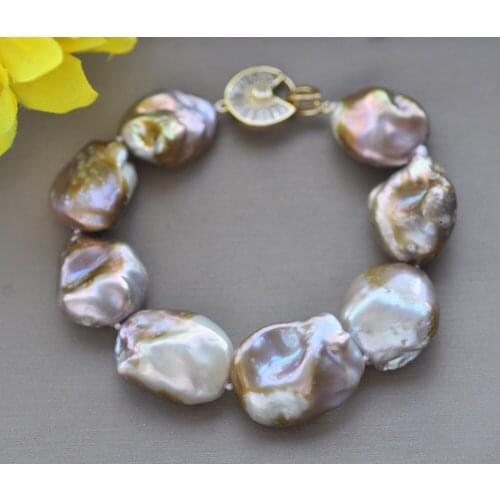Z11065 8" 28mm Peacock-Lavender Baroque KESHI Pearl Bracelet CZ