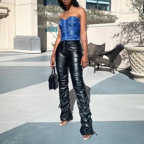 Summer Autumn Women Pu Leather Pants Black Sexy Stretch Bodycon Trousers High Waist Zip Closure Long Casual Pencil Pants