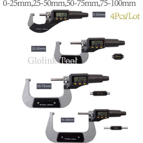 0-100mm Digital micrometer Electronic outside micrometer 0-25mm, 25-50mm, 50-75mm, 75-100mm, 4pcs/set