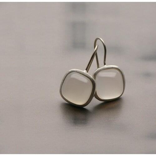 DIWENFU Silver 925 Jewelry Square Drop Earring for Women 925 Sterling Silver Aretes De Mujer Jade Gemstone Earring Orecchini