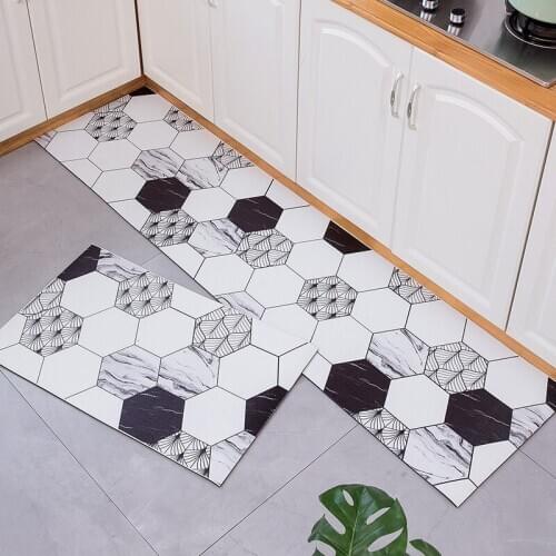 Household Kitchen Mat Oil-proof Waterproof Easy To Clean Carpet Hallway Doormat Bathroom Mat Hexagon Leather Kitchen Mats Carpet