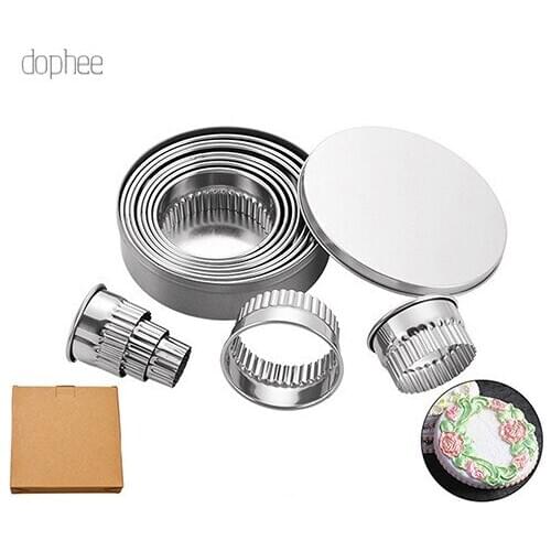 Dophee 12pcs Cookie Cutter Stainless Steel Round Biscuit Mould Portable Cake Fondant Mold Kitchen Gadgets Baking Accessories