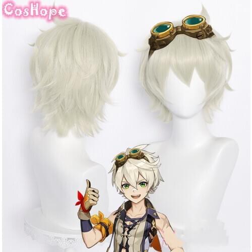 Genshin Impact Cosplay Bennett Short 30cm Wig Grey Gold Wig Cosplay Anime Cosplay Wigs Heat Resistant Synthetic Wigs Halloween