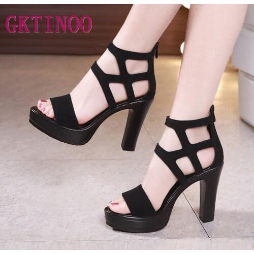 GKTINOO Platform Sandals Flock Woman Shoes Summer 2020 High Heels Gladiator Sandals Women Sandals for Party Big Size 33-43