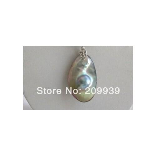 Huij 003488 baroque gray south sea mabe pearl necklace Pendant stunning big